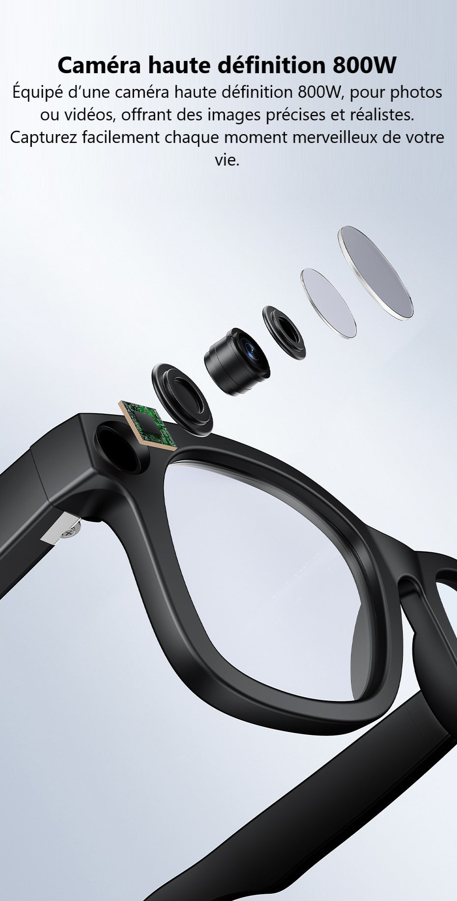 Lunettes Connectées AI avec Caméra 8MP & Audio Bluetooth
