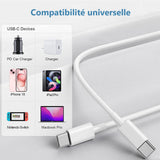 Câble USB C vers USB C 2 Mètres
